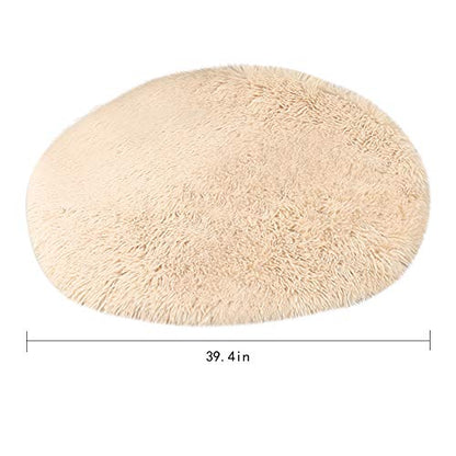 39 Inch Plush Dog Bed Mat Warm Fluffy Round Puppy Crate Pad with Anti-Slip Waterproof Bottom Soft Comfy Pet Kennel Mat for Small and Medium Dogs Sleeping(Khaki) - color: Khaki, size: 39 Inch