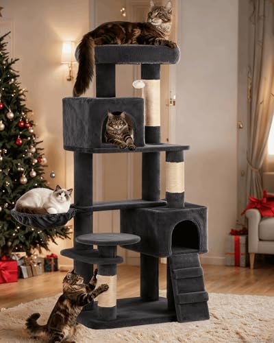 YITAHOME Heavy Duty 180 cm Tall Cat Trees for Large Cats,Sturdy 70.8in Maine Coon cat Tree for Indoor Cats Large Adult Cat Tower with Scratching Post, Hammock for Adult Cats Kittens, Dark Gray - color: Dark Gray, size: 70.8 inch