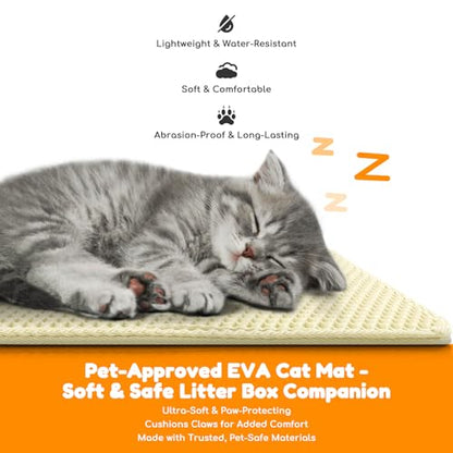 Waterproof Cat Litter Mat - New 24x16 Inch Honeycomb Double Layer Traps Litter, Waterproof & Non-Slip Floor Protector, Easy Clean, Odor-Free, Cream - color: Cream