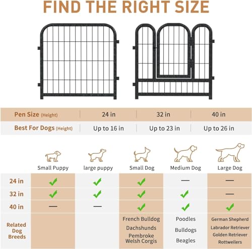 Metal Dog Playpen, 24" Inch Height 16 Panels, Ideal Dog Fence for Large/Medium/Small Dogs Indoor & Outdoor Bliss, Perfect Dog Pen for Camping, Yard and RV | Black-Silver