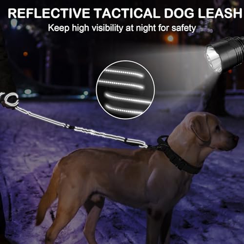 Heavy Duty Dog Leash for Medium Large Dogs,4-6FT Shock Absorbing Bungee Tactical Dog Leash with Control Padded Handle and Car Seatbelt, Reflective Lead for Walking Training,Black - color: Black