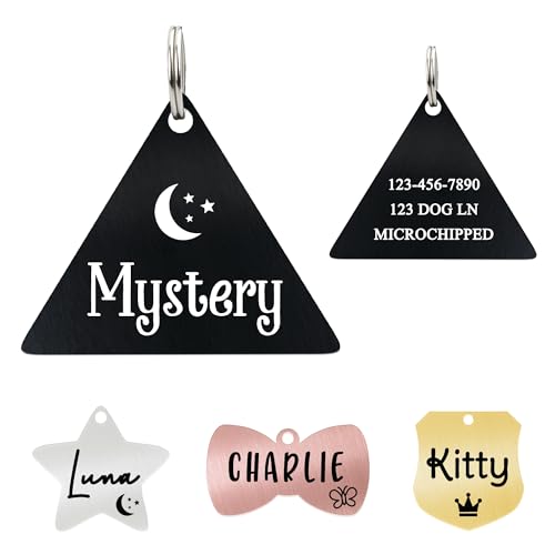 Ultra Joys Personalized Cat Collar Name Tag Small Pet ID Tags for Cats - Customized Mini Cute Dog Cat ID Tag - Bothside Engravable Lightweight Durable Stainless Steel - Triangle Tag in Black - color: Triangle-black