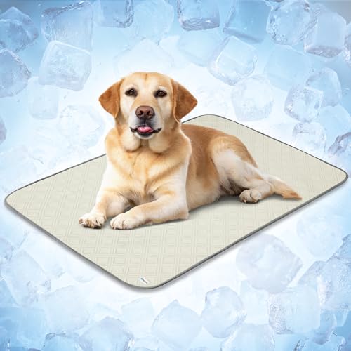PetAmi Dog Cooling Mat, Waterproof Self Cooling Dog Pad with Non-Slip Backing, Q-Max >4.0 Pet Cooling Mat for Crate, Couch, Kennel & Car, Indoor Outdoor Summer Use, Beige, 40x60 - color: Beige, size: Large (40x60)