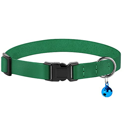 Breakaway Cat Collar with Bell - Leather Adjustable Kitten Collars with Safety Quick Release Buckle - Soft Small Pet Collars for Girl & Boy Cats (Green) - color: Green