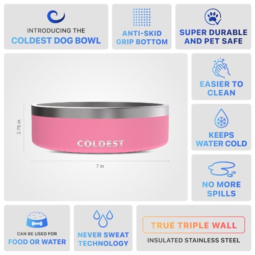 Coldest Dog Bowl - Anti Rust Metal, Non Slip, 3 Layers Insulated Stainless Steel Dog Bowls - Spill Proof & Heavy Duty - Water Bowl for Dogs, Cats & Pets, Dish Washer Safe (42 oz,Cotton Candy Pink) - color: Cotton Candy Pink, size: 42 oz