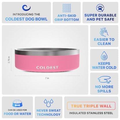 Coldest Dog Bowl - Anti Rust Metal, Non Slip, 3 Layers Insulated Stainless Steel Dog Bowls - Spill Proof & Heavy Duty - Water Bowl for Dogs, Cats & Pets, Dish Washer Safe (42 oz,Cotton Candy Pink) - color: Cotton Candy Pink, size: 42 oz