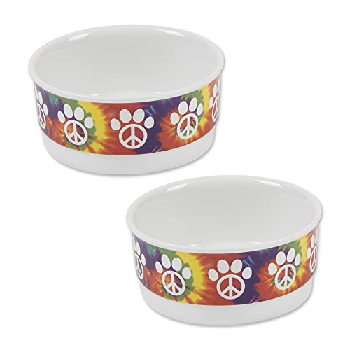 Bone Dry Ceramic Food Bowls, Non-Slip & Dishwasher Safe, Small Set, 4.25x2, Peace Paw, 2 Count - color: Peace Paw, size: Small Set, 4.25x2"