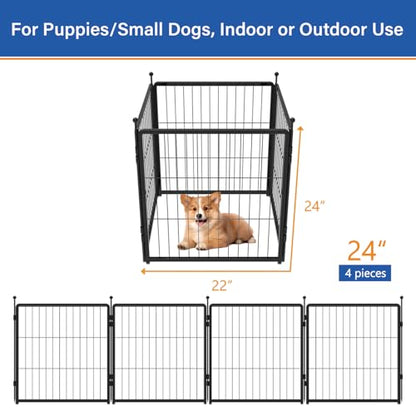Dog Playpen Add-on 24 inch 4 Panels for Indoor & Outdoor Use – Heavy-Duty Metal Pet Fence with Ground Stakes, Rounded Ball Tops for Safety, Stable & Foldable Design, Easy to Assemble - size: 24inch, style: 4 Panels Add-on