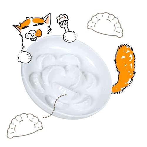 Melamine Cat Slow Feeder Bowl for Dry & Wet Food - Unbreakable Cat Food Plates for Slow Eating - Cute Puzzle Feeder - Whisker Friendly & Dishwasher Safe & Non SlipDesign - （White, 6.3" W*1.7H） - color: White, size: 1 Pack - 6.3''W x 1.5''H
