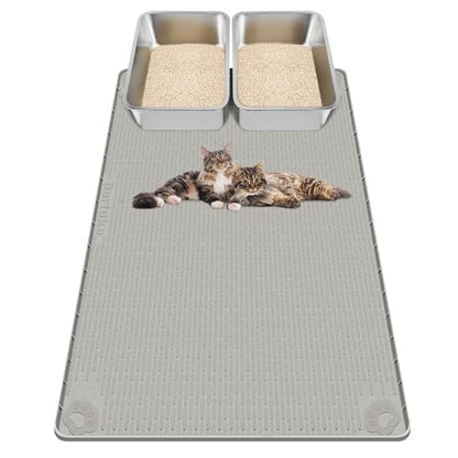 Kalolary Cat Litter Mats, 40" x 28" Extra Large Silicone Cat Mat for Litter Box, Easy to Clean Kitty Litter Trapping Mat, Soft on Kitty Paws, Waterproof, Urine-Proof Kitty Litter Mats for Floor, Grey - color: Grey: 101x71cm
