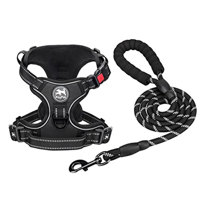 PoyPet Dog Harness and Leash Combo, Escape Proof No Pull Vest Harness, with 5 Feet Leash, Reflective Adjustable Soft Padded Pet Harness with Handle for Small to Large Dogs(Black,S) - color: Black, size: S