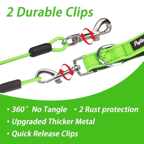 PUPTECK Chew Proof Dog Leash with Detachable Short Leashes Padded Handle Reflective, Heavy Duty Steel Cable Lead for Small Medium Large Dogs Training Walking, Green 4.9ft - color: Green