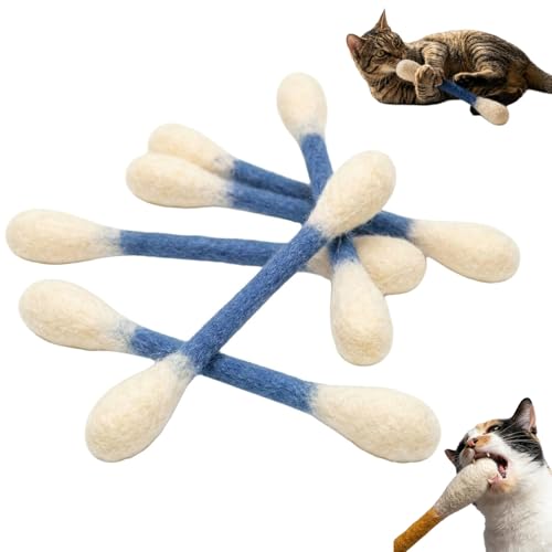 6 Pk Giant Cotton Swab Cat Toys with Catnip, Large Felt Kitty Kicker Chew Sticks for Indoor Cats Boredom Relief, Durable Teething Ropes for Kitten Dental Care & Interactive Play (Blue) - color: Blue