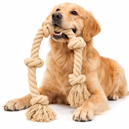 Ali+Oli Pets Dog Rope Toy for Large Dogs, Heavy Duty 5-Knot Cotton Tug-of-War Rope for Aggressive Chewers, Durable Interactive Chew Toy