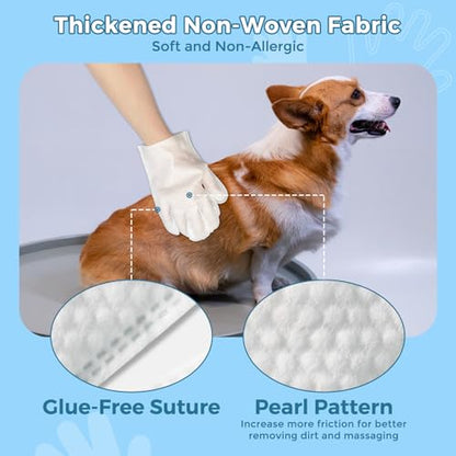 Vannon Extra Thick Pet Bathing Wipes for Dogs & Cats, Cleaning & Odor-Controlling Grooming Gloves, Nourish Fur Glove Wipes for Daily Care and Traveling, Rinse Free, Unscented, 6 PCS - size: 1pack