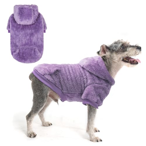 SCENEREAL Fleece Dog Sweaters Hoodie for Small Medium Large Dogs Girls Boys, Plush Fuzzy Dog Clothes Hoodies with Leash Hole, Winter/Fall Puppy Cold Weather Coat, Sherpa Hooded Sweatshirt, Purple S - color: Purple, size: Small
