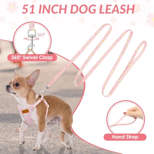 Lukovee Puppy Harness and Leash Set, No Pull Lightweight Soft Suede Adjustable Pet Harness Vest with Snap Buckle for Puppy Small and Medium Size Dog (Pink-XXS) - color: Pink Daisy, size: XX-Small ( 2.2-6lb )