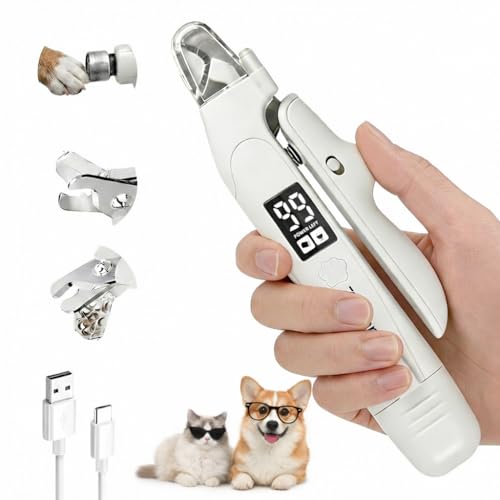 2-in-1 Dog & Cat Nail Clipper and Grinder with LED Light, Low-Noise Electric Pet Nail Trimmer, Safety Lock & Nail Catcher, USB-C Rechargeable, 3 Grinding Ports for Cats & Small to Medium Dogs