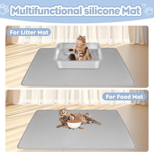 Kalolary Cat Litter Box Mats, Large 34" x 22" Silicone Cat Mat, Easy to Clean Kitty Litter Trapping Mat, Soft on Kitty Paws, Waterproof, Urine-Proof Kittys Litter Mats for Floor, Light Grey - color: Light Grey: 86 x 56cm