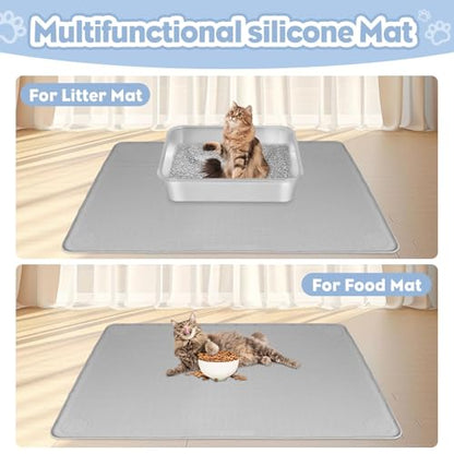 Kalolary Cat Litter Box Mats, Large 34" x 22" Silicone Cat Mat, Easy to Clean Kitty Litter Trapping Mat, Soft on Kitty Paws, Waterproof, Urine-Proof Kittys Litter Mats for Floor, Light Grey - color: Light Grey: 86 x 56cm