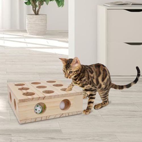 Interactive Cat Toy Puzzle Box Wooden Treat Maze Scratcher Peek Play Toy Box Fun Interactive Cat Toy Fun Hide and Seek Agility Toys - color: Puzzle Box