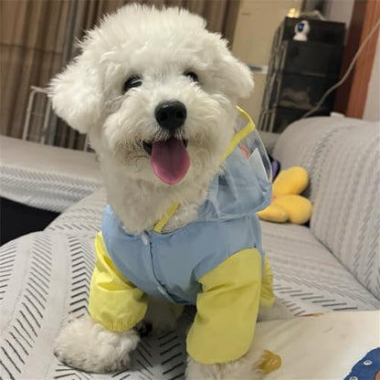 Waterproof Dog Raincoat, Dinosaur Design, Full Body Protection with Elastic Trousers, for Small Dogs (Blue, Medium) - color: Blue, size: Medium