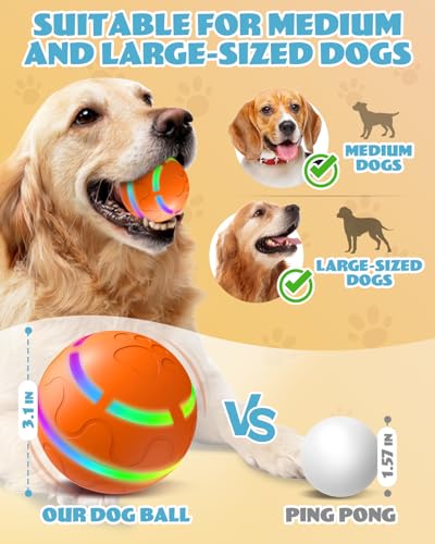 Interactive Dog Toys, Remote Control Interactive Ball for Medium/Large Dogs, Self-Rolling & Jumping Chew Proof Dog Ball, Gift for Dog Puppy Pet Christmas