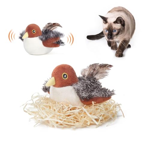 Potaroma Cat Toys Rechargeable Flapping Bird Sparrow, Lifelike Chirp Tweet, Touch Activated Kitten Toy Interactive Cat Exercise Toys for All Breeds Cat Kicker Catnip Toys 4.0 Inches - size: 4.0 inches, style: Sparrow