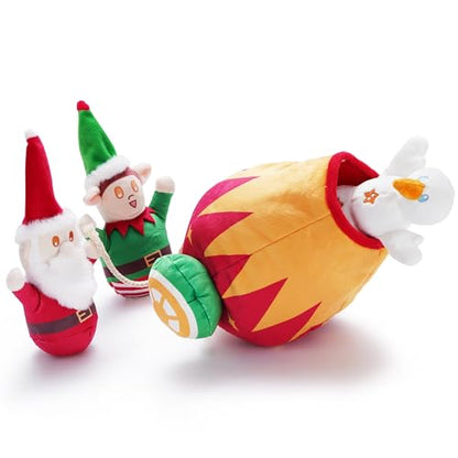 Nocciola Christmas Squeaky Dog Toys 4PCS, Interactive Hide and Seek Dog Toys Christmas Theme- Santa/Snowman/Elf in Cannon Toys Plush, Crinkle Dog Chew Toys for Large Medium Small Dogs - style: Christmas Cannon