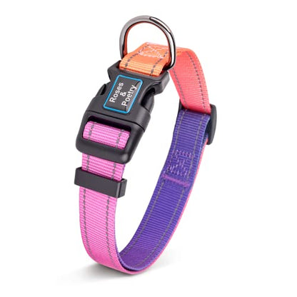 Roses&Poetry Reflective Dog Collar with Gradient Mistyrose, Adjustable Durable Pet Collars for Small Medium Large Dogs (Mistyrose-S) - color: Mistyrose, size: S