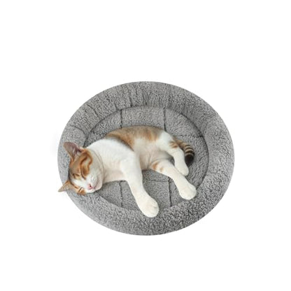 Small Cat Bed Mat, 11.81" Round, Self Warming Cat Mat with Pillow Around, Dog Kitty Curling Sleep Cushion, Soft Kitten Pad for Carrier/Crate, Rabbit Warm Bed, Antiskid Bottom, Small - size: Small(Round)