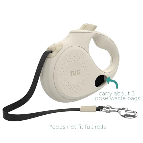 TUG Oval 360° Tangle-Free Retractable Dog Leash with Integrated Waste Bag Dispenser (Large, Cream) - color: Cream, size: Large