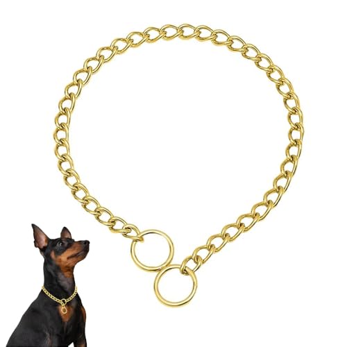 Gold Chain Dog Choke Collars for Large Dogs,Heavy Duty Training Choker Collar for Dogs Metal Slip P Link Martingale Collars Puppy Chain for XXS XS Small Medium Large Breed Dogs, M - color: Gold, size: M(Neck Max 18inch)D3mm