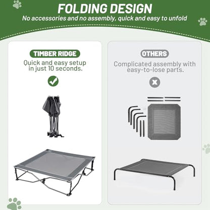 TIMBER RIDGE Outdoor Dog Bed, Cooling Elevated Dog Cot Portable Raised Pet Cot with Breathable Mesh, Foldable Pet Cot for Indoor & Outside, Grey - size: 24.8"L x 24.8"W x 8.3"Th
