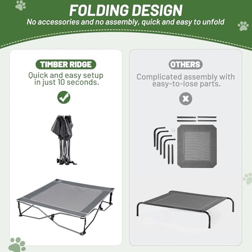TIMBER RIDGE Outdoor Dog Bed, Cooling Elevated Pet Bed Portable Raised Dog Bed with Breathable Mesh, Dog Bed Foldable Dog Cot for Indoor & Outside, Grey - size: 36.6"L x 36.6"W x 7.9"Th