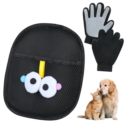 Pet Hair Removal Glove for Cats & Dogs 1PC and Cat & Dog Grooming Gloves for Shedding Brushes 1 Pair, Pet Hair Remover Tool for Clothing, Couch, Carpet, Car Seat, Deshedding Brush & Massage - color: Black Grey Gloves
