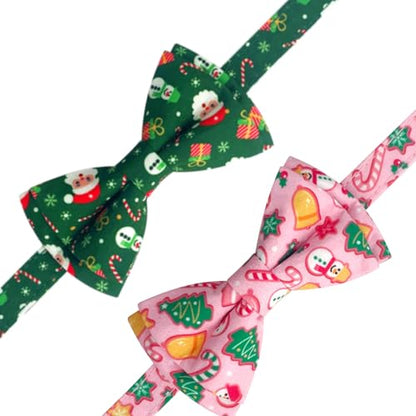 2 Pack Cotton Cat Collar with Bow Tie and Bell for Girl Boy Cats,Cute Pink Flamingo and Blue Whale Pattern Spring Summer Breakaway Cat Collar for Male Female Cats (Santa Claus & Snowman) - color: Santa Claus & Snowman