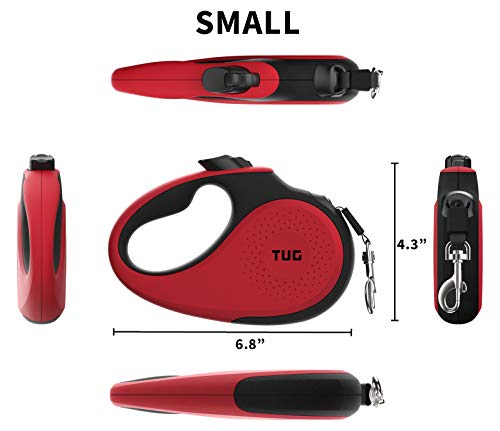 TUG 360° Tangle-Free Retractable Dog Leash with Anti-Slip Handle | 16 ft Strong Nylon Tape | One-Handed Brake, Pause, Lock (Small, Red) - color: Red, size: Small