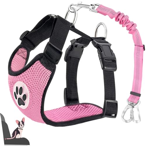 Lukovee Dog Seat Belt for Car, Adjustable Dog Car Harness for Large Medium Small Dogs, Soft Padded & Breathable Mesh Dog Seatbelt with Car Strap and Carabiner (A-Pink,XXXS) - color: A-Pink, size: XXX-Small