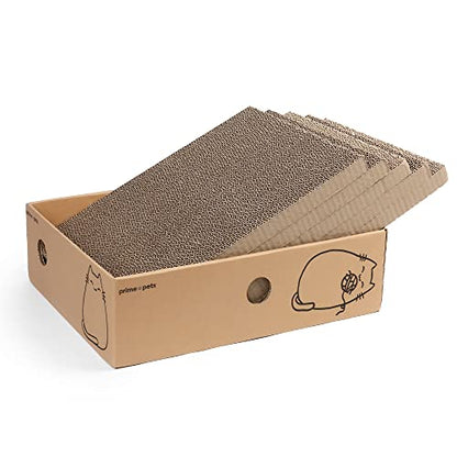 PrimePets Cat Scratcher, Wide Cat Scratch Pad with Box, 5 Pack, XL Reversible Scratcher Cardboard for Indoor Cats, 17x13x5'' Kitty Bed Scratching Board with Catnip, Convenient Replacement Hole Design