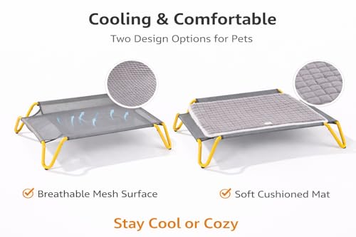 Elevated Dog Bed with Removable Cushion, Cooling Raised Pet Cot, Breathable Mesh Dog Bed, Washable Soft Mat, Durable Metal Frame, Indoor Outdoor Raised Pet Bed for Small Medium Dogs