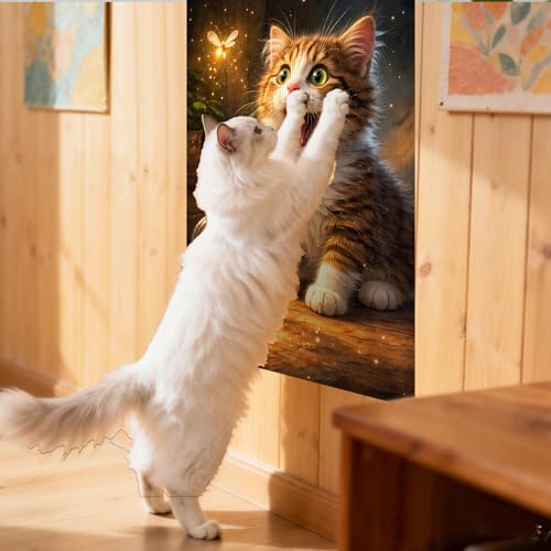 Cat Scratch Pad 15.3x23.6 Inches Polyester Synthetic Fiber, Kitten & Firefly Print, wall cat Scratcher, Scratching mat, Home Decor, Playroom, Apartment (2pcs) - color: LU15981-2pcs