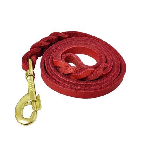 LWBMG Leather Dog Leash - 4ft x 1/2 inch, Braided, Comfortable Training Leash for Small & Medium Dogs - Red - color: Red, size: 4ft x 1/2 inch