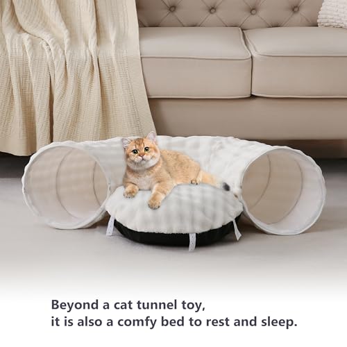 Bubble Cat Tunnel for Indoor Cats, Round Peekaboo Cave Toy with Dangling Balls, Donut Tunnel Bed with Circle Mat for Puppy Kitten Rabbit, Cream White - color: Cream White