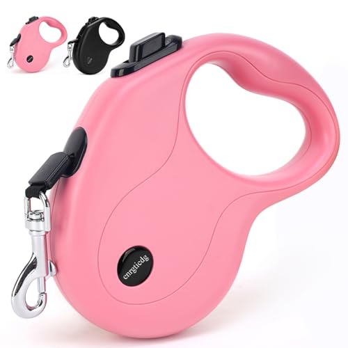 enrgticdg 16Ft Retractable Dog Leash,Light Weight Leash for Small to Medium Dogs/Cats Up to 50lbs,Stainless Steel Spring Strong Nylon Tape, Tangle Free, One-Handed Brake.(Pink-Black) - color: Pink-Black