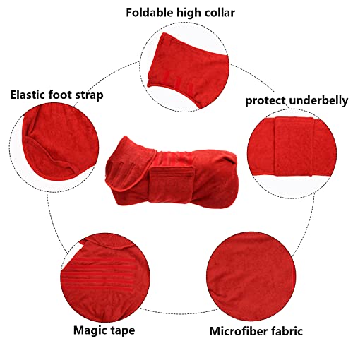 Geyecete Dog Drying Coat - Dog Bathrobe Towel - Microfibre Fast Drying Super Absorbent Pet Cat Bath Robe Towel - Red-S - color: Red, size: Small