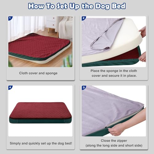 Large Dog Bed, Orthopedic Foam Big Dog Bed Mattress, 40 Inches Joint Relief Pet Sleeping Beds, Non Slip Bottom with Removable Washable Cover, Wine Red - color: Wine Red, size: 40.0"L x 35.0"W x 3.5"Th