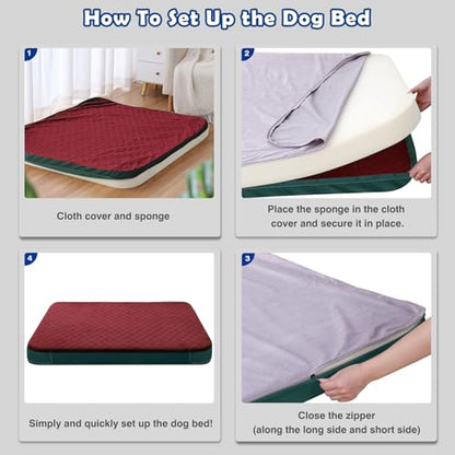 Large Dog Bed, Orthopedic Foam Big Dog Bed Mattress, 40 Inches Joint Relief Pet Sleeping Beds, Non Slip Bottom with Removable Washable Cover, Wine Red - color: Wine Red, size: 40.0"L x 35.0"W x 3.5"Th
