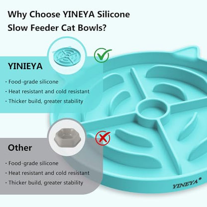 YINEYA 2 Pcs Silicone Slow Feeder Cat Bowl, Cat Slow Feeder for Food Training, Interactive Puzzle Bowls for Puppy, Kitten Dishes to Prevent Overeating, Treat Toys Suitable for Dry and Wet Food - color: Blue & Green