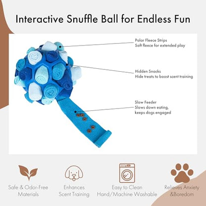 Mira's Pocket Dog Snuffle Ball Toy, Mental Stimulation Chew Toy for Dogs & Cats, 14cm Licking Mat Treat Dispensing Ball with Hollow Design, Slow Feeder for Fast Eaters (Blue) - color: Blue